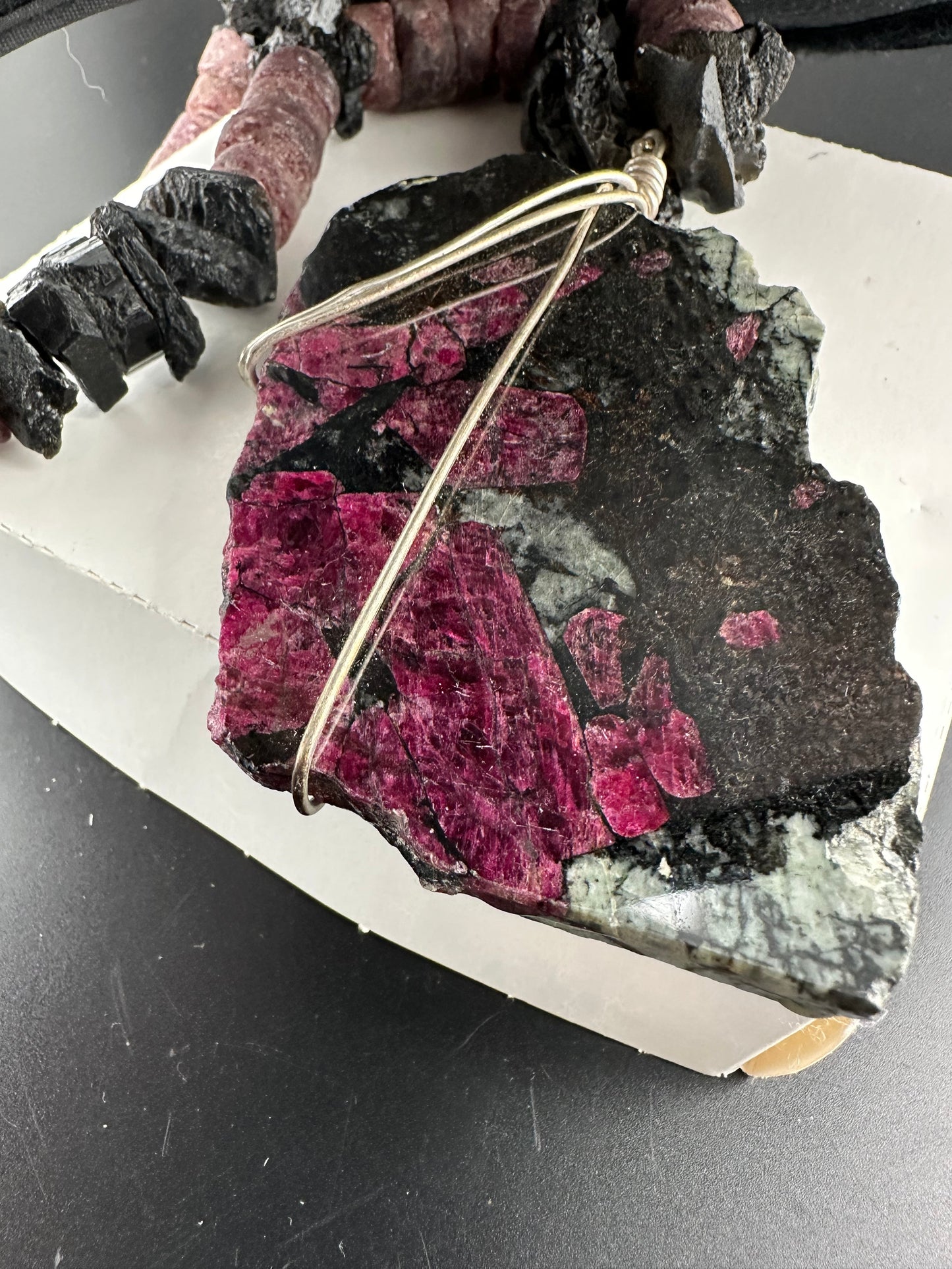 Eudialyte, Tektite, Strawberry Quartz necklace