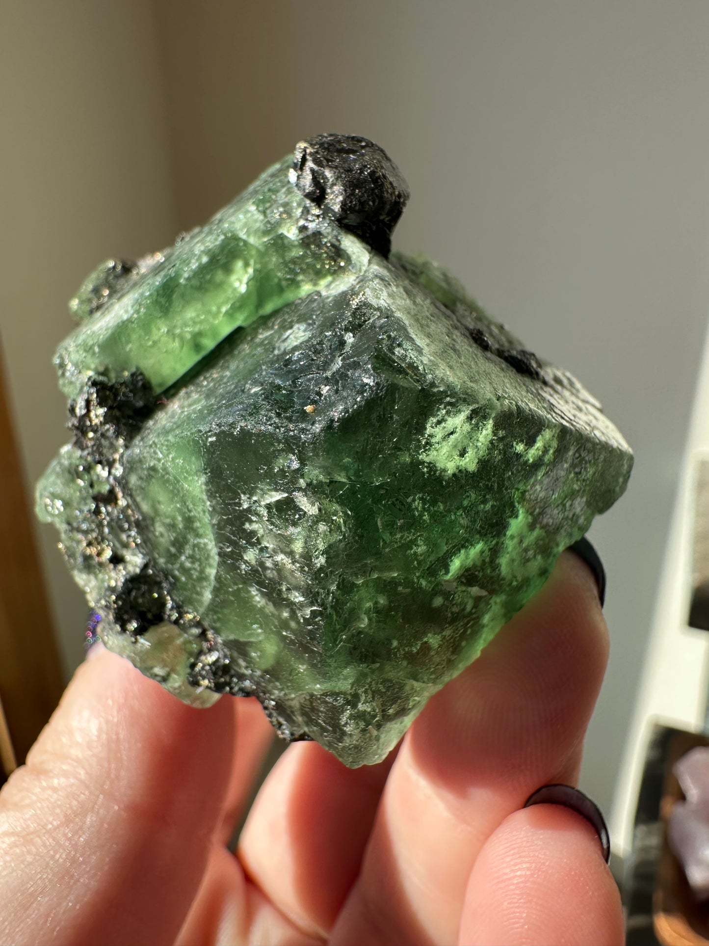 Octahedral Fluorite w/Galena, Pyrite: Milpo Mine, Cerro de Pasco, Peru