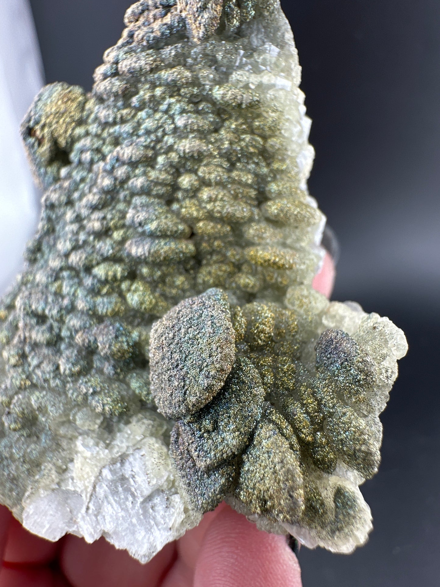 Iridescent Chalcopyrite on Pagoda Calcite: Daye, Hubei, China (Copy)