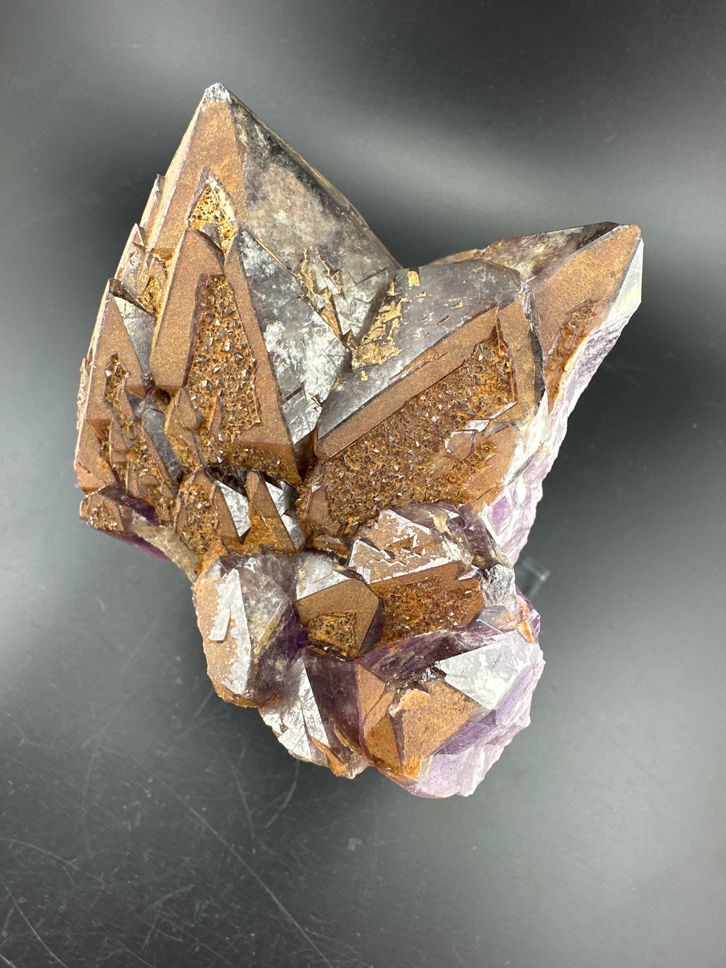 Auralite-23 Mine Amethyst Cluster; hematite-coated