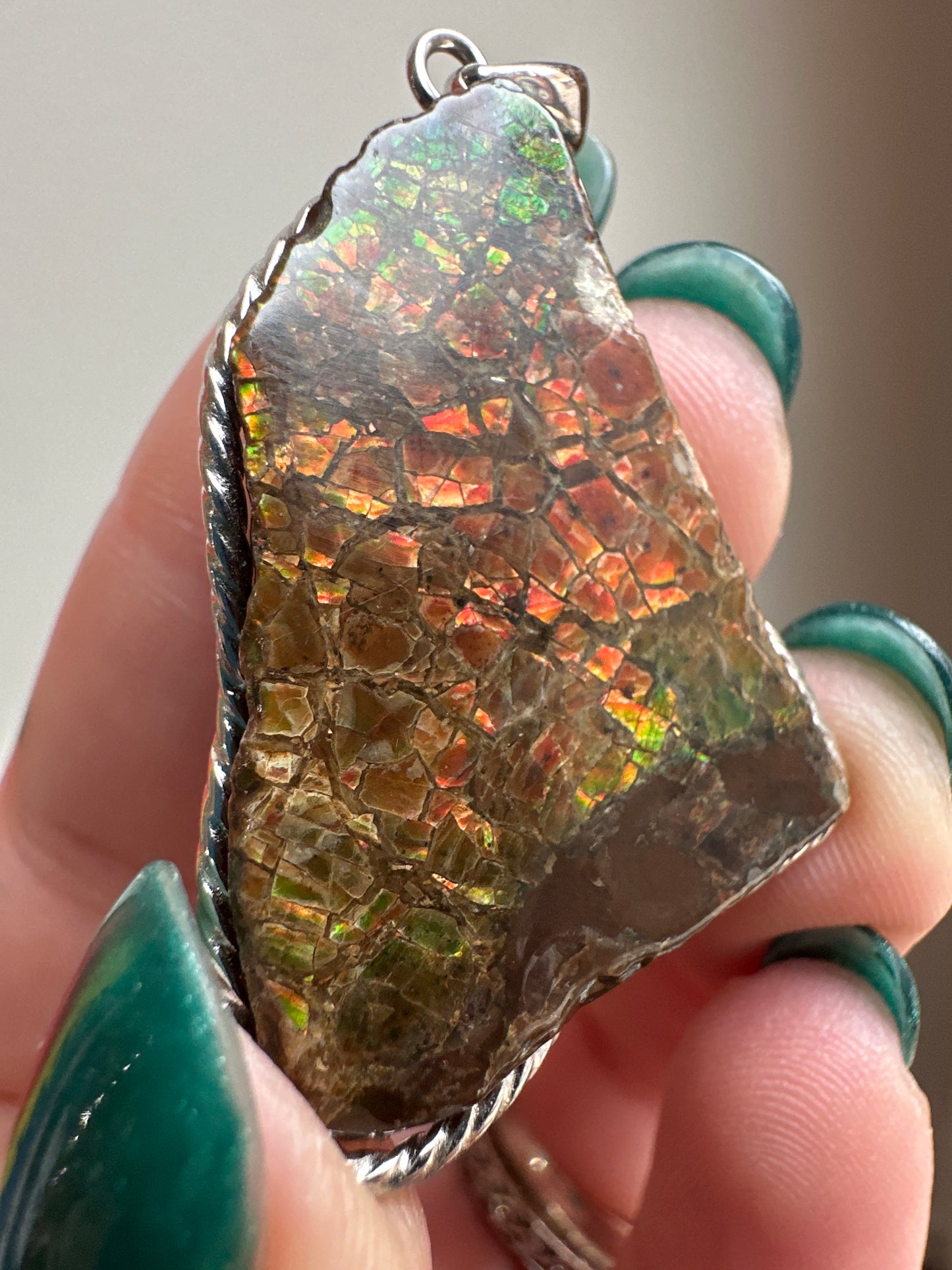 Ammolite pendant, in silver