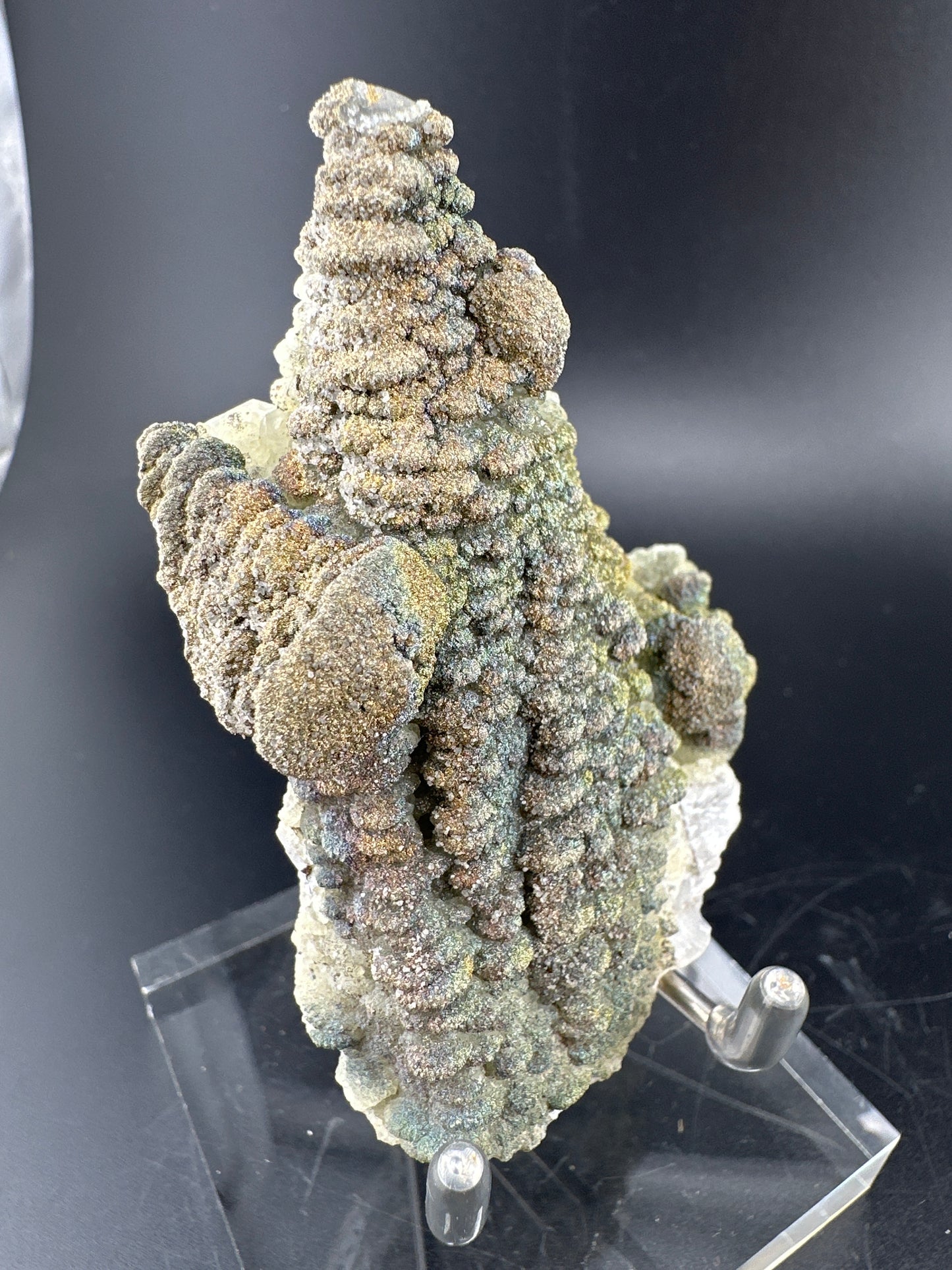 Iridescent Chalcopyrite on Pagoda Calcite: Daye, Hubei, China (Copy)