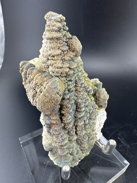 Iridescent Chalcopyrite on Pagoda Calcite: Daye, Hubei, China (Copy)