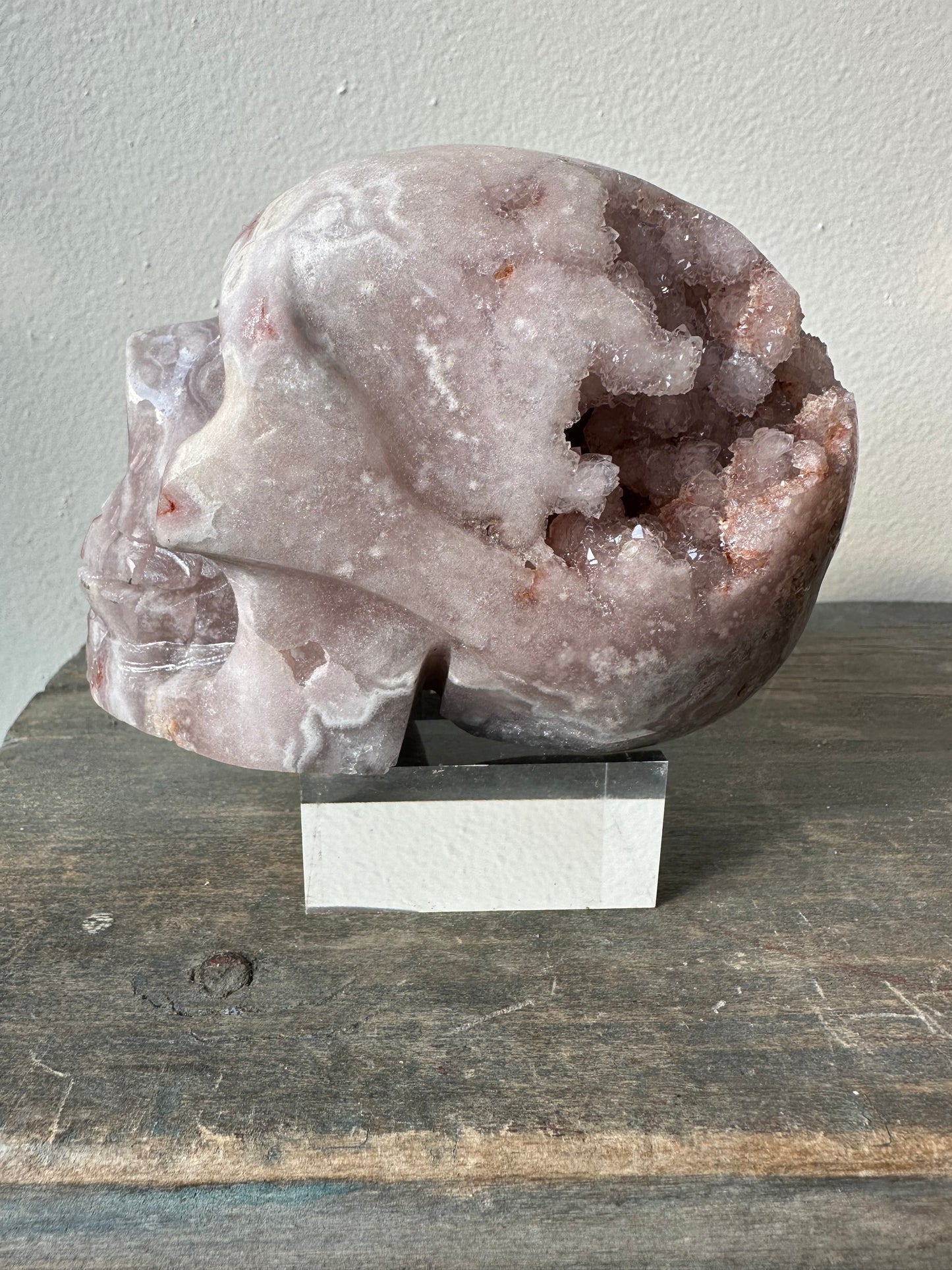 Pink & Amethyst (purple) with hint of red, handcarved Quartz Skull