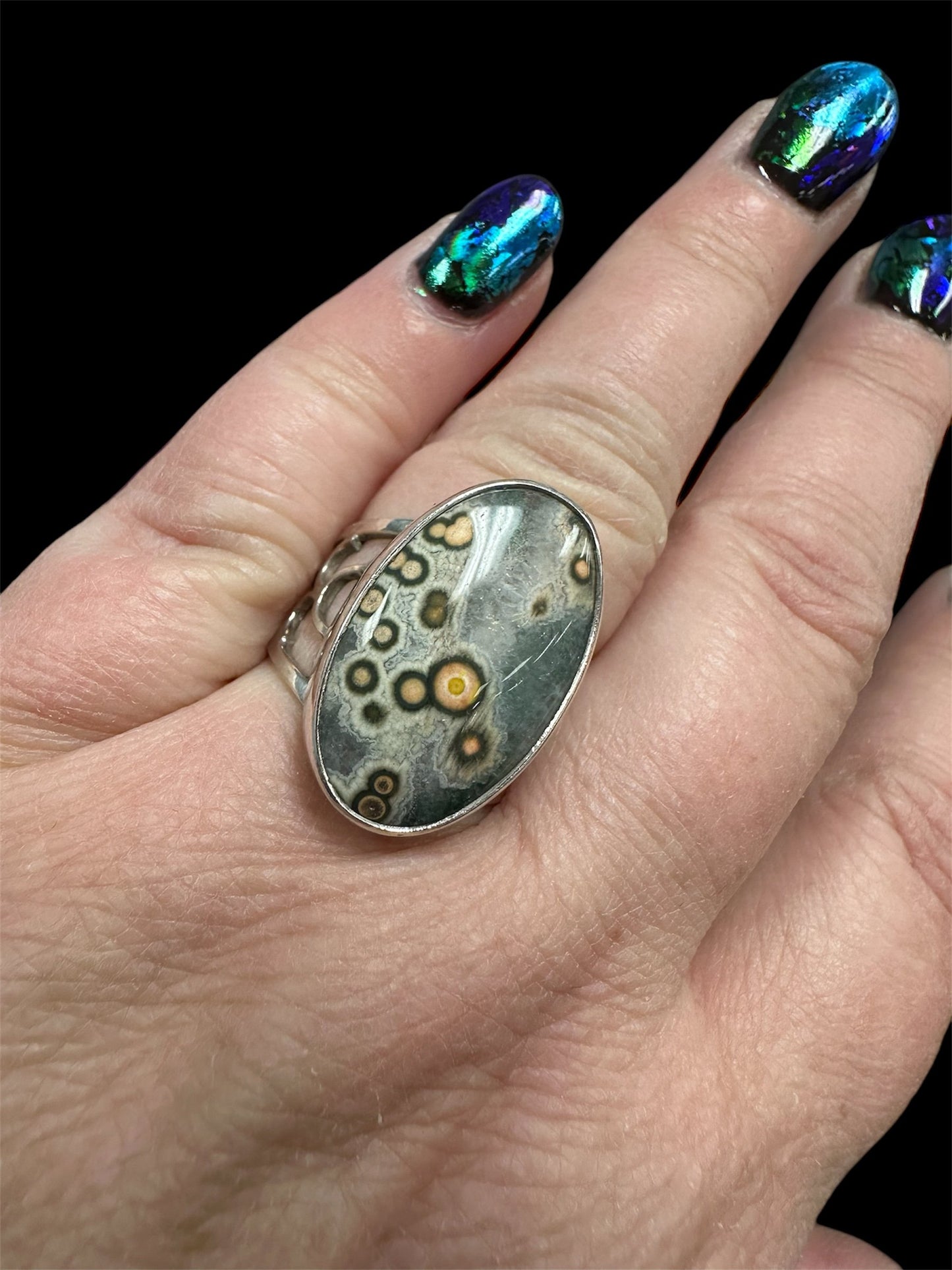 Ocean Jasper set in silver ring sz. 7.5