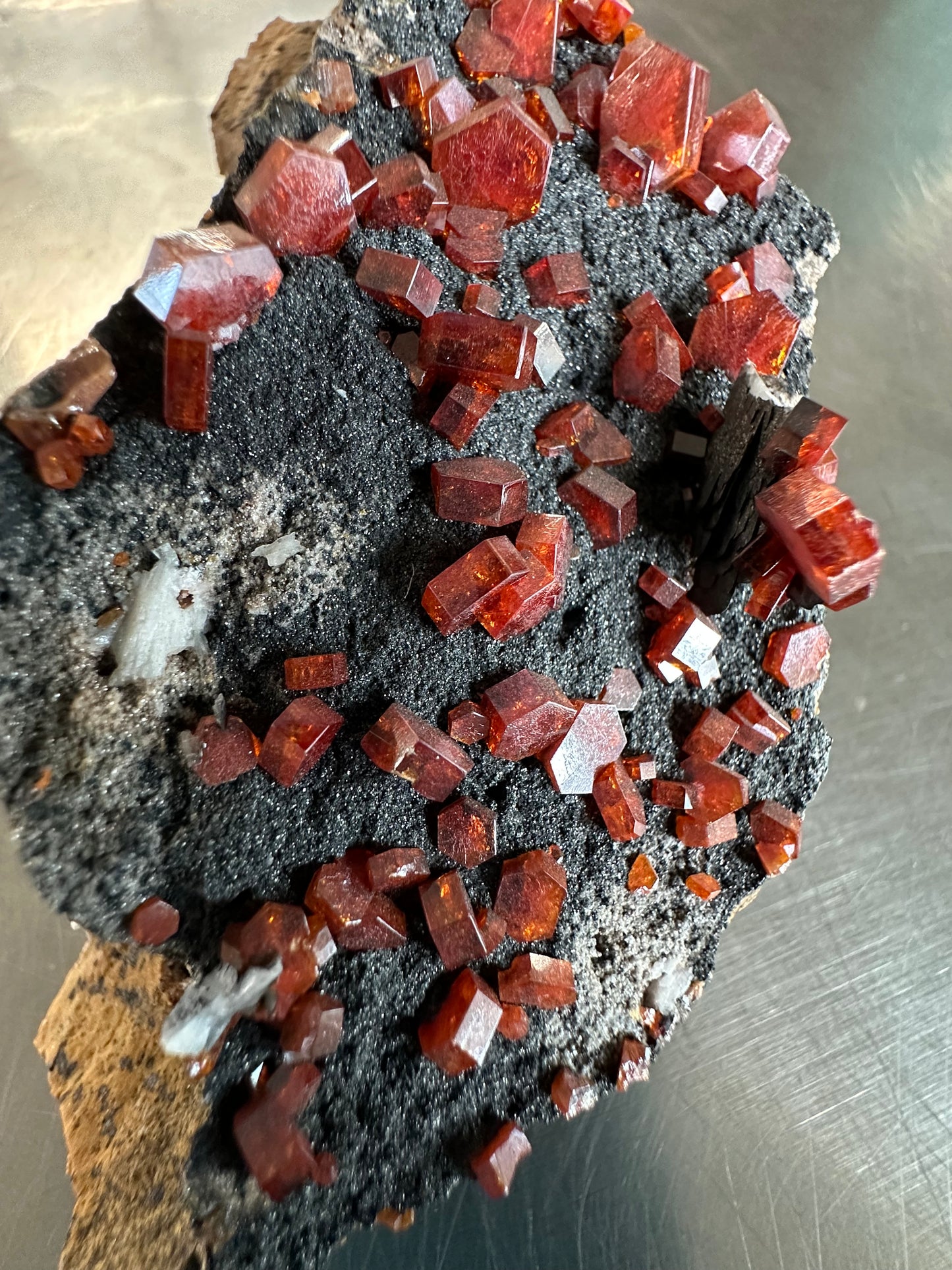 gemmy red Vanadinite on Goethite