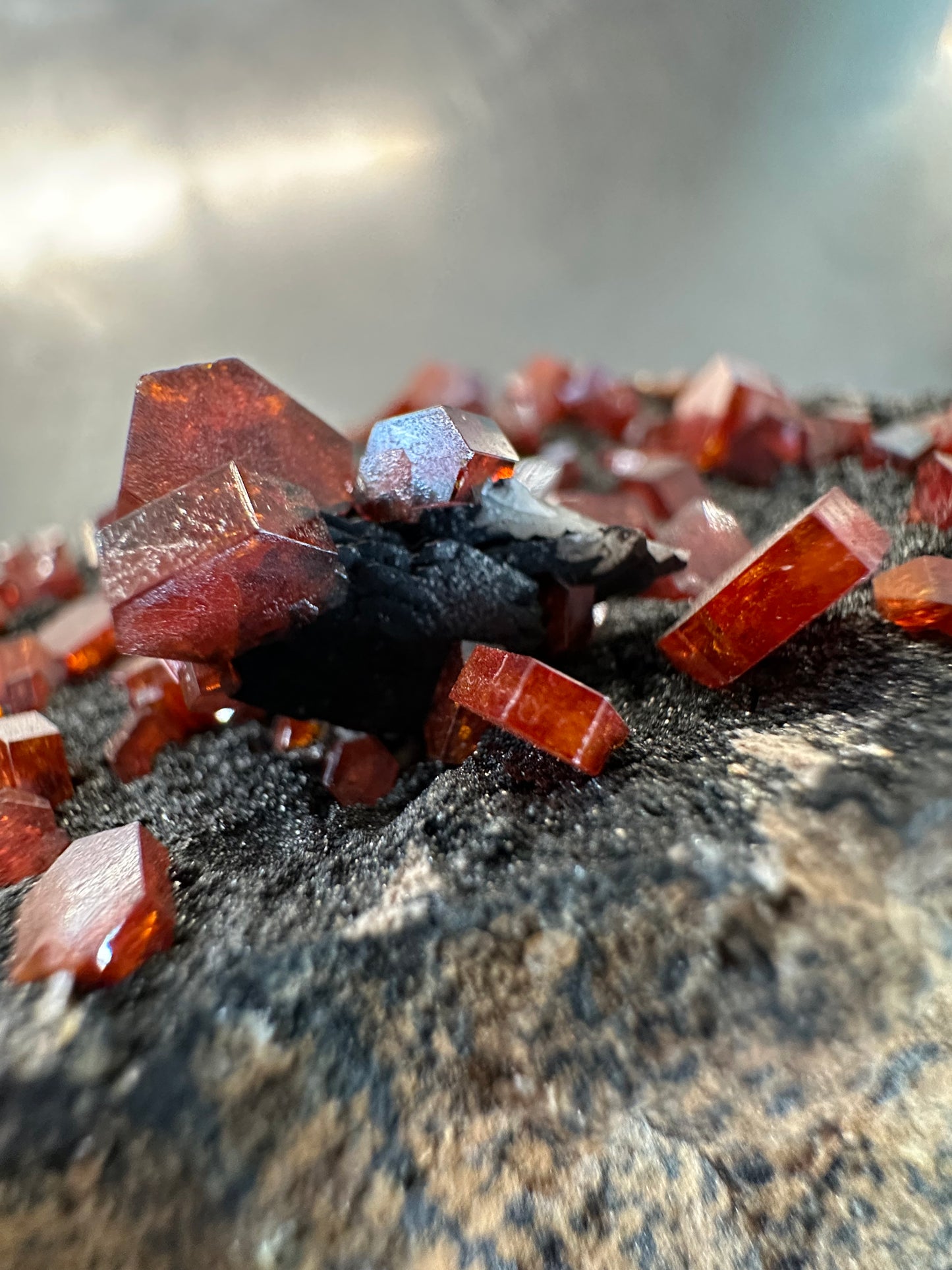 gemmy red Vanadinite on Goethite