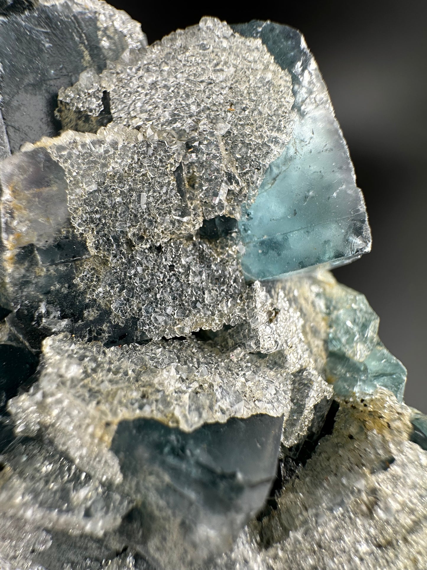 Blue Fluorite with Quartz “sugar” druze- Fujian, China