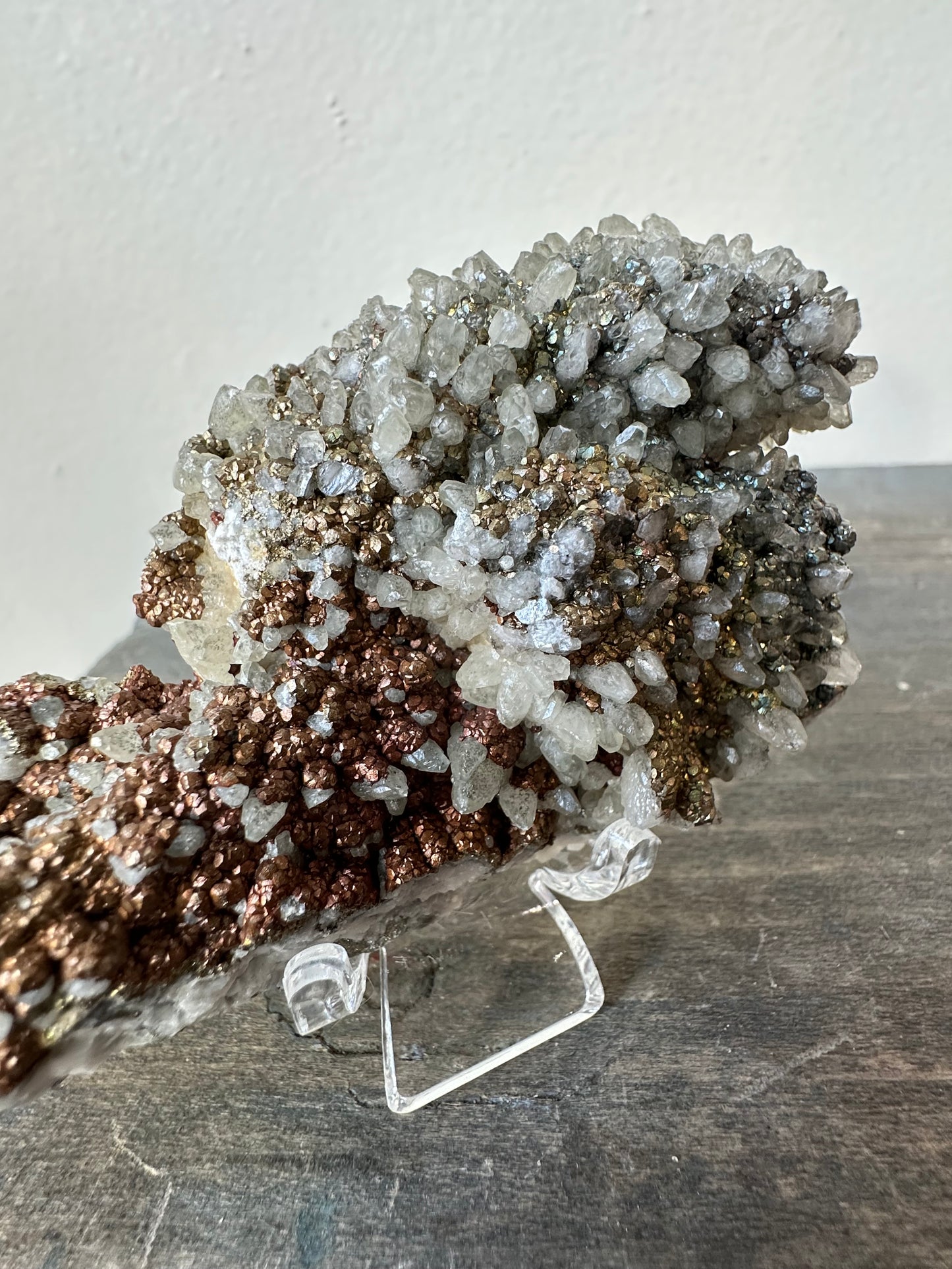 Iridescent Chalcopyrite over Dogtooth Calcite, Daye, Hubei, China.