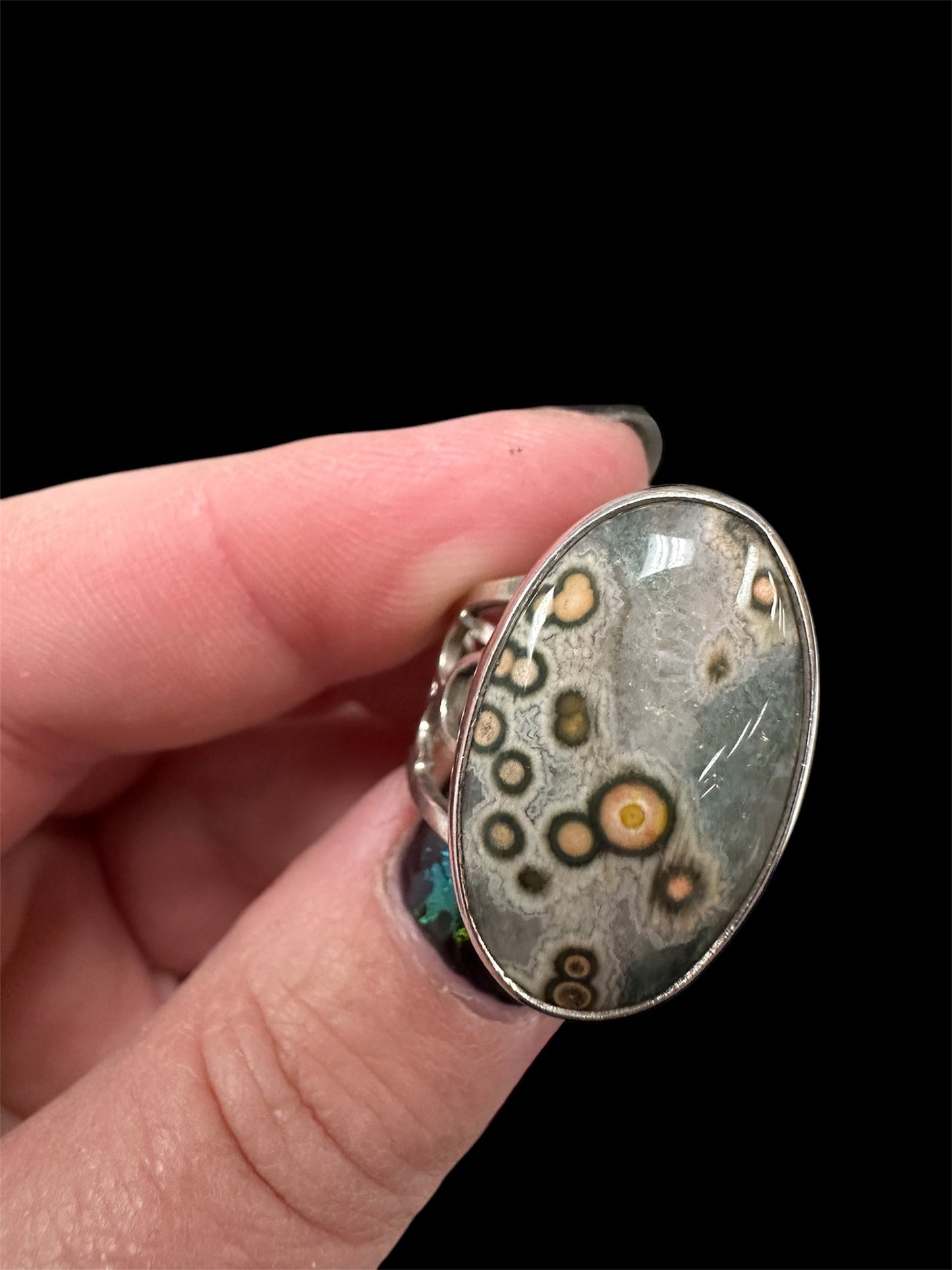 Ocean Jasper set in silver ring sz. 7.5