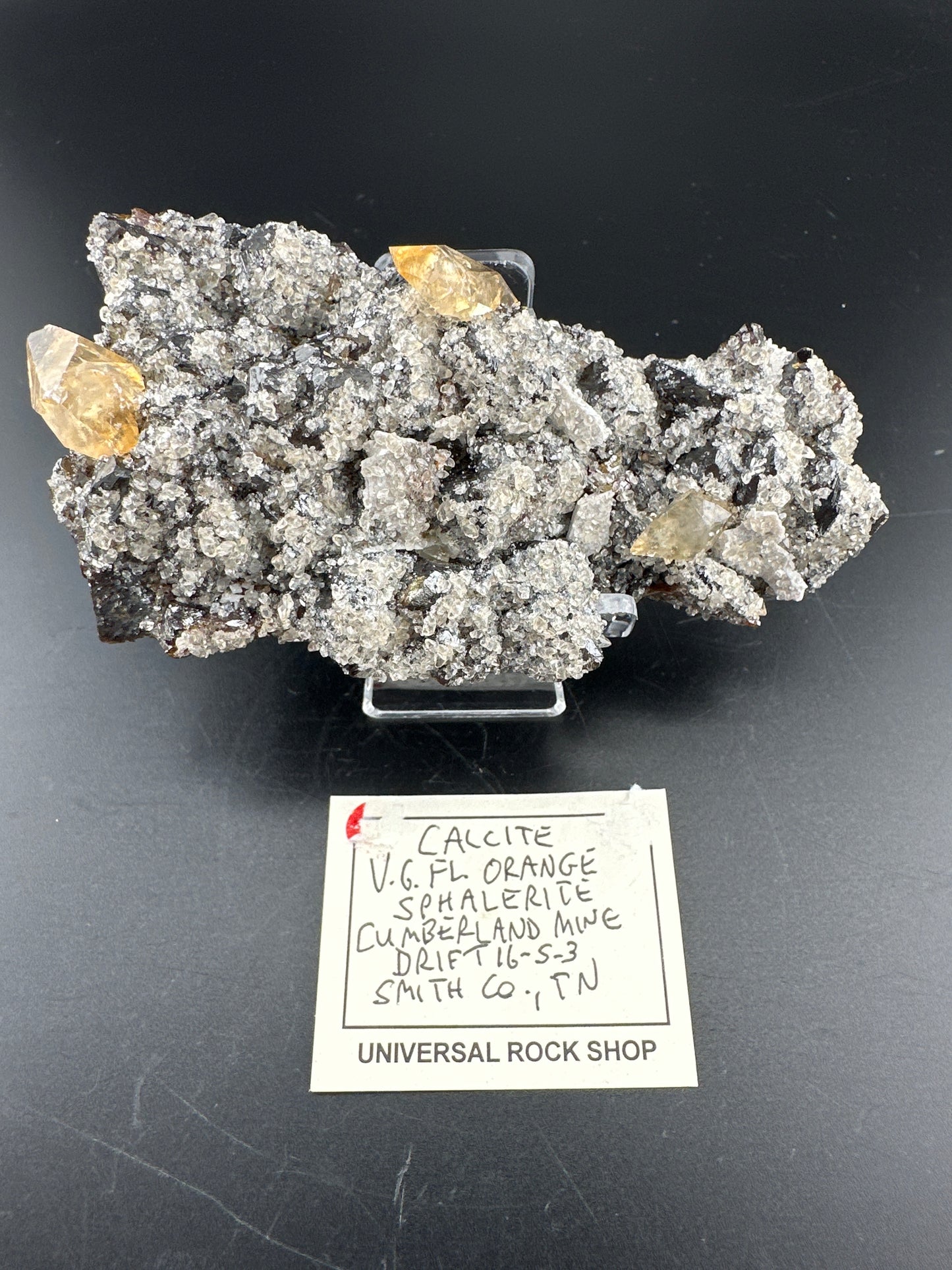 Calcite, Sphalerite, from the Cumberland Mine (Tennessee). Xcellent UV