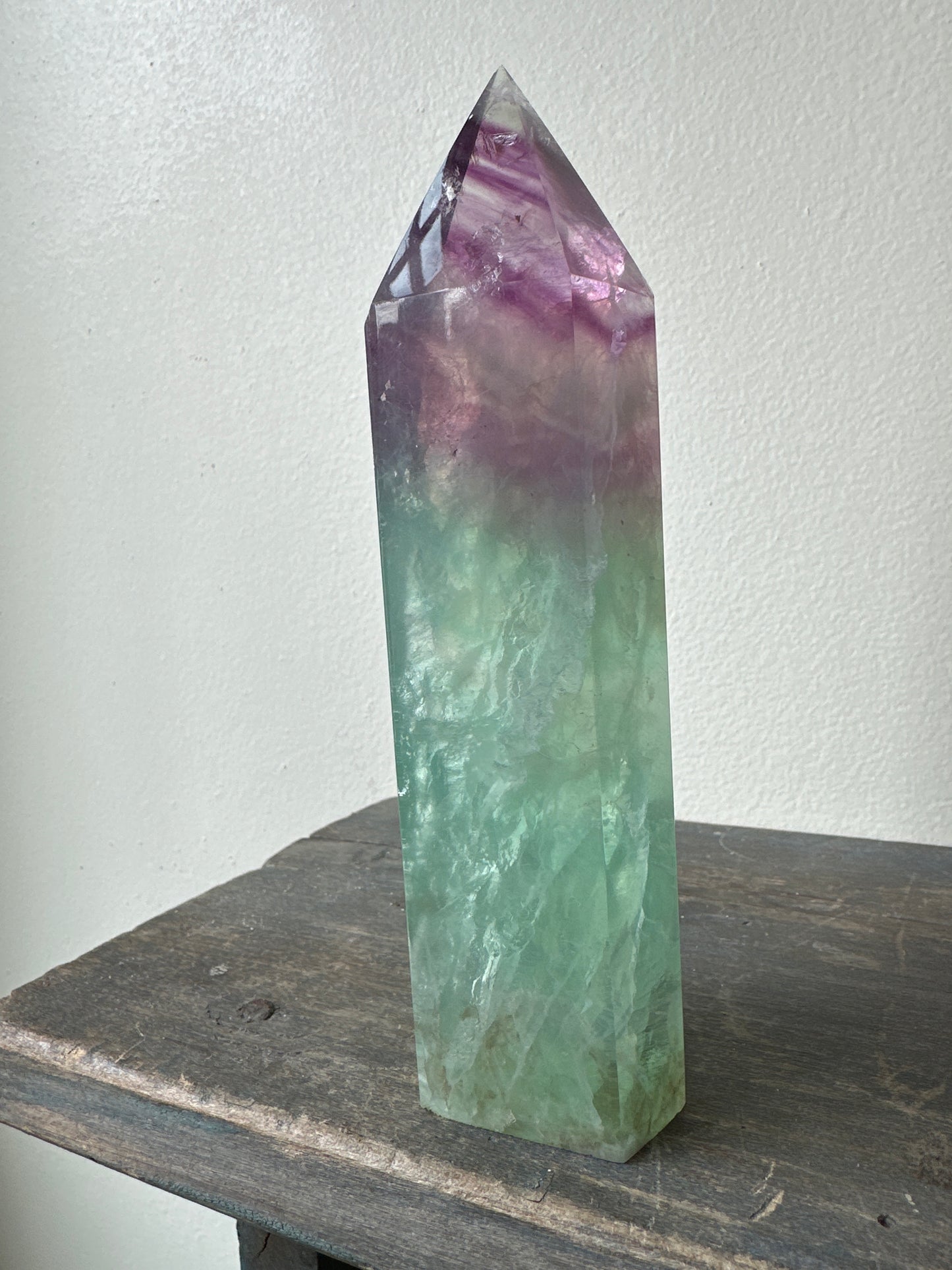 stunning polished Fluorite thic tower (6.5” tall)