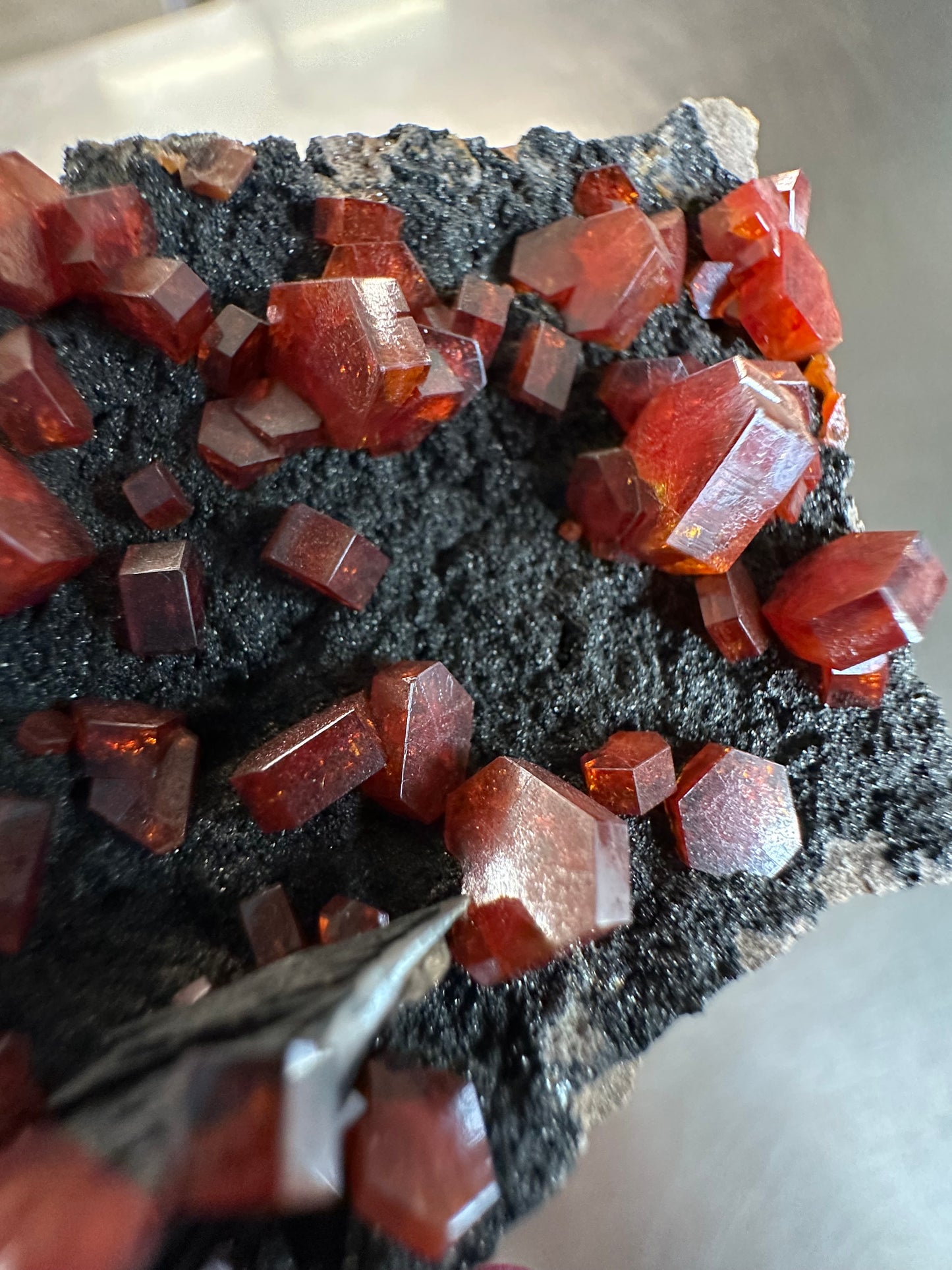 gemmy red Vanadinite on Goethite