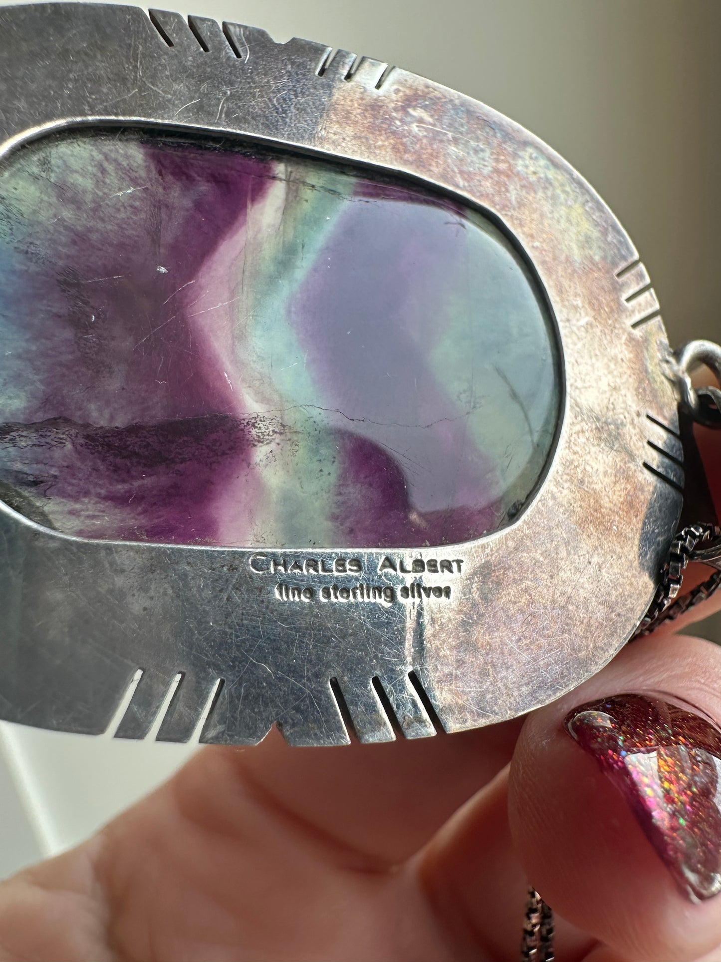 Fluorite in Sterling pendant by Charles Albert