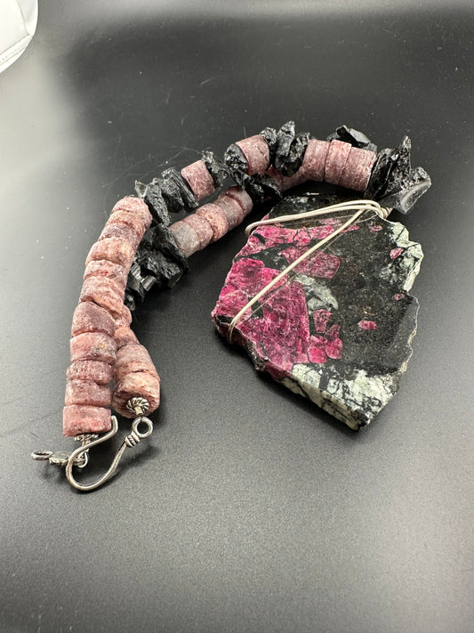 Eudialyte, Tektite, Strawberry Quartz necklace
