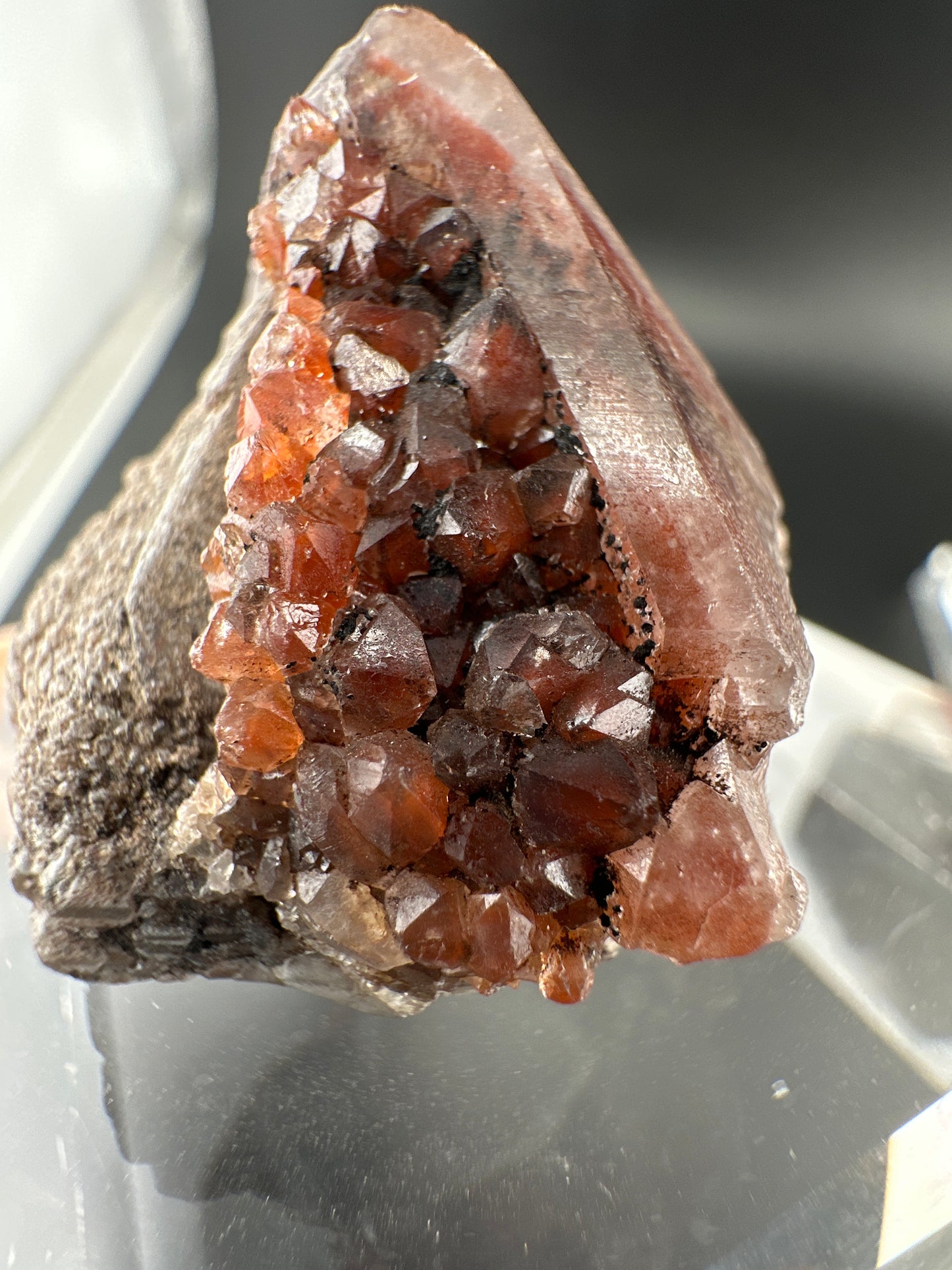 hematite-included Quartz point with secondary growth, Brazil