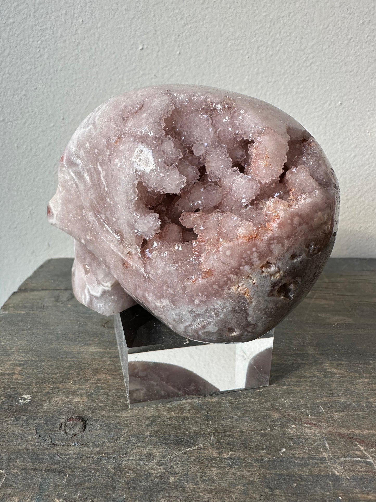 Pink & Amethyst (purple) with hint of red, handcarved Quartz Skull