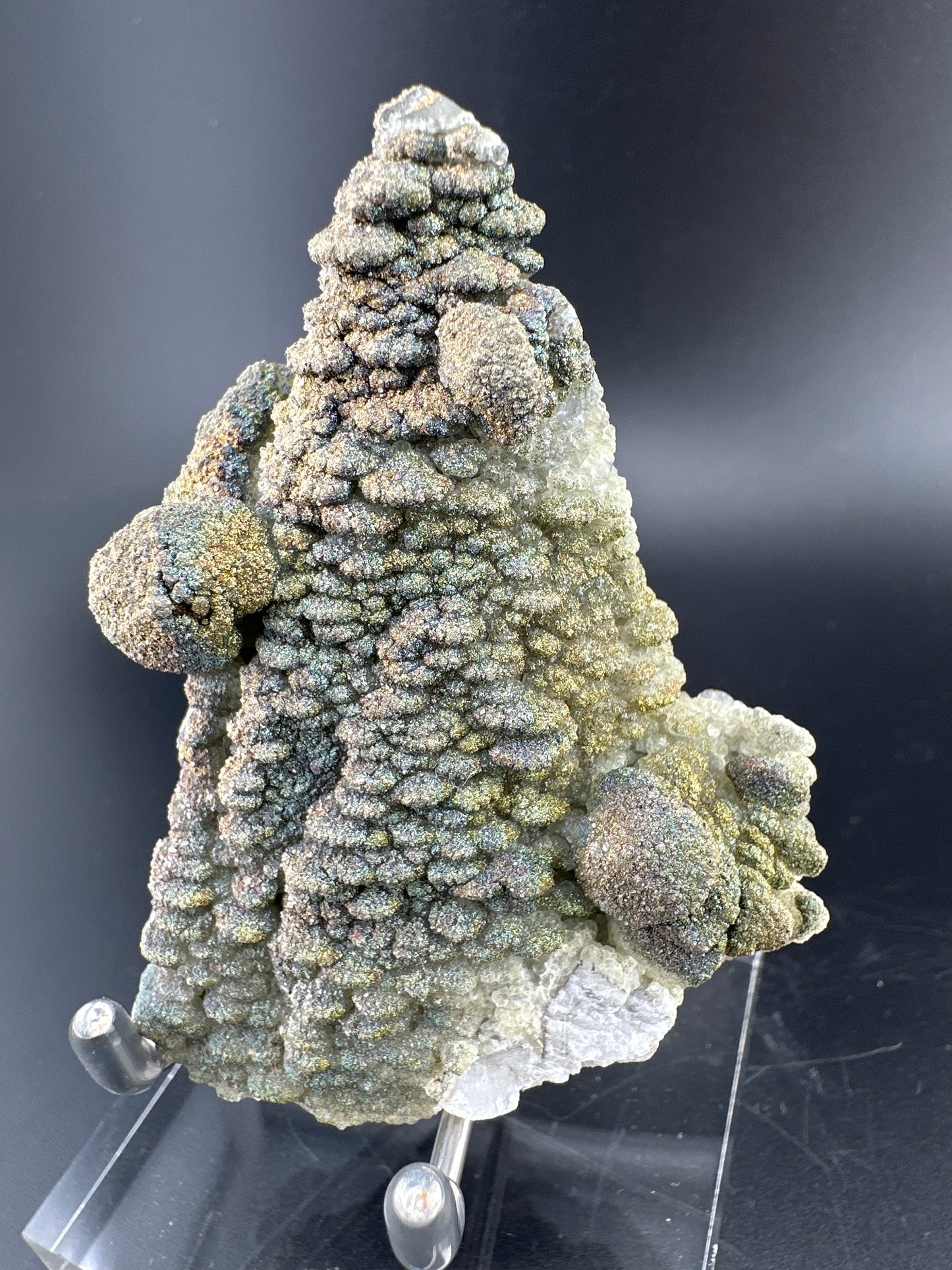 Iridescent Chalcopyrite on Pagoda Calcite: Daye, Hubei, China (Copy)