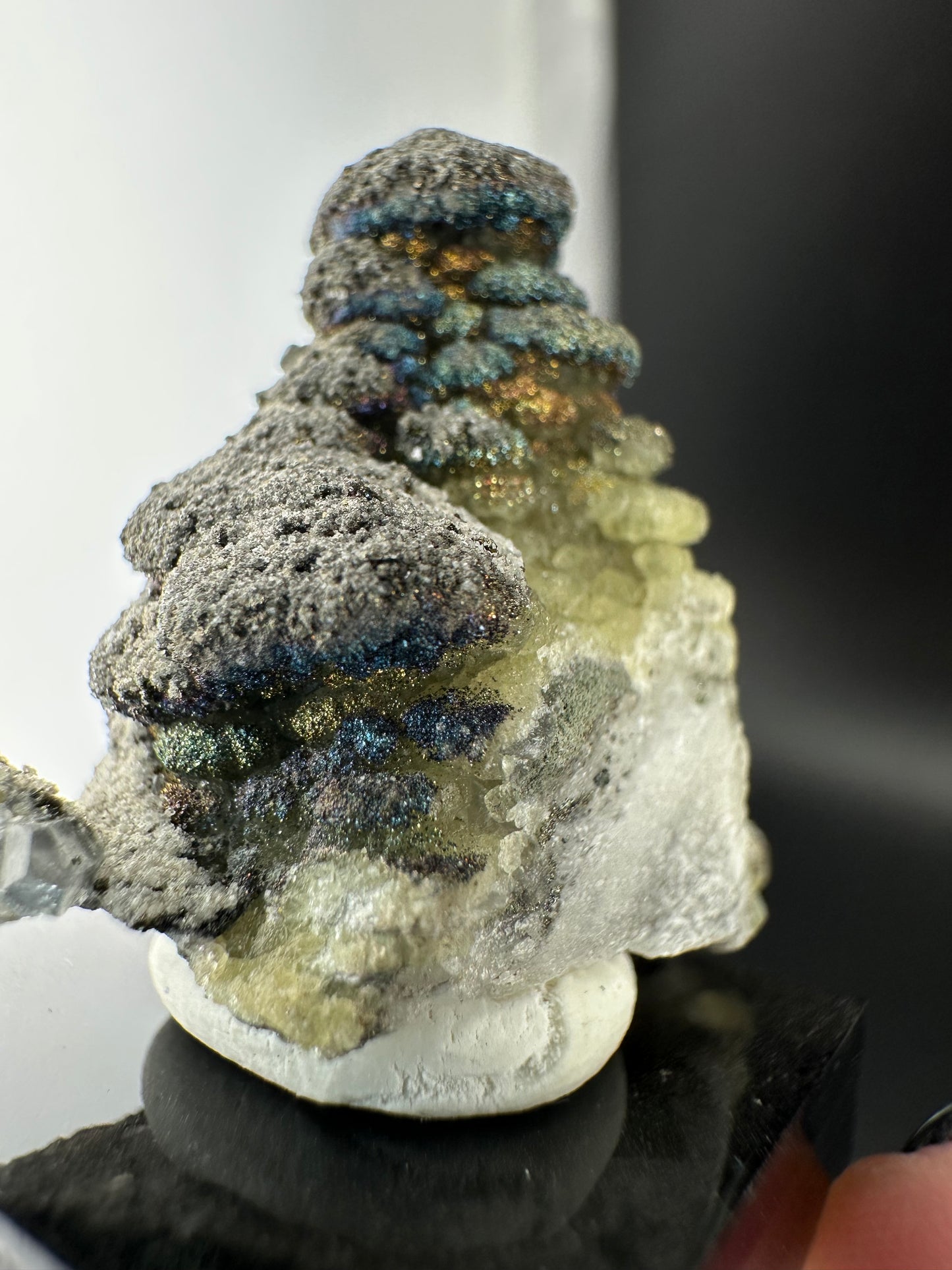 Iridescent Chalcopyrite on Pagoda Calcite: Daye, Hubei, China