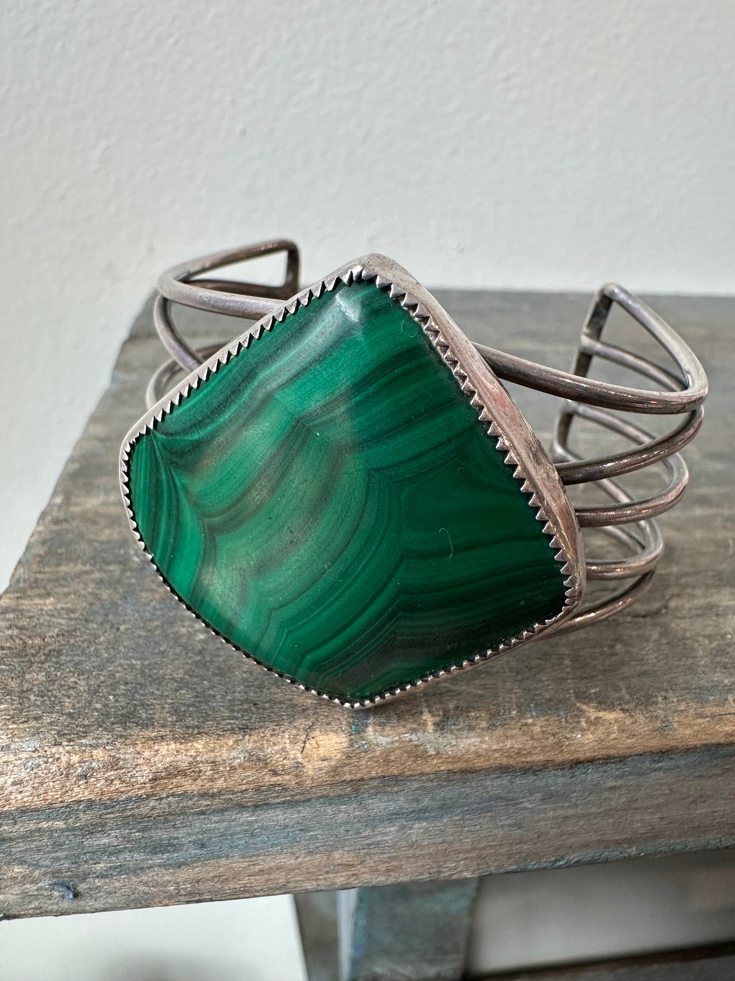 Vintage/Antique Malachite & Silver Cuff