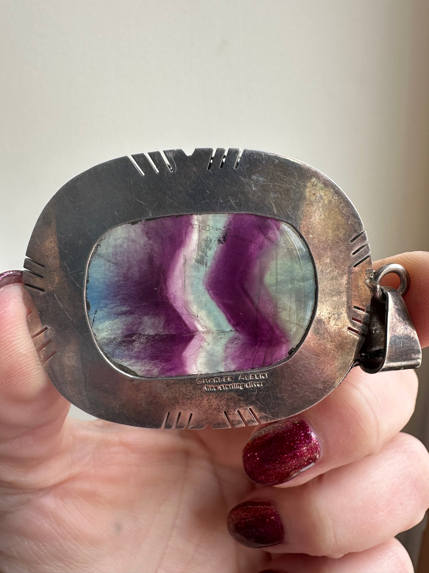 Fluorite in Sterling pendant by Charles Albert