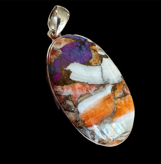 Mohave Turquoise, Spiny Oyster set in silver large pendant
