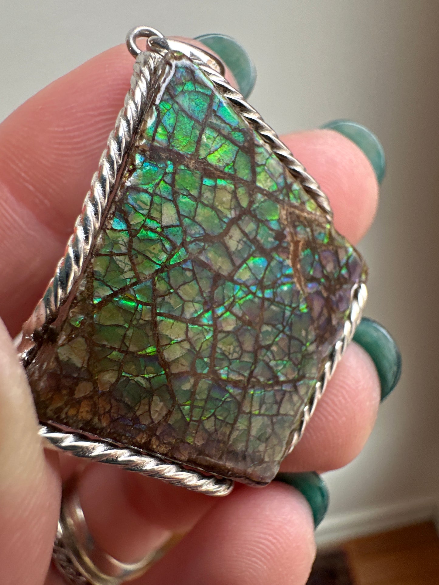 Ammolite pendant, in silver