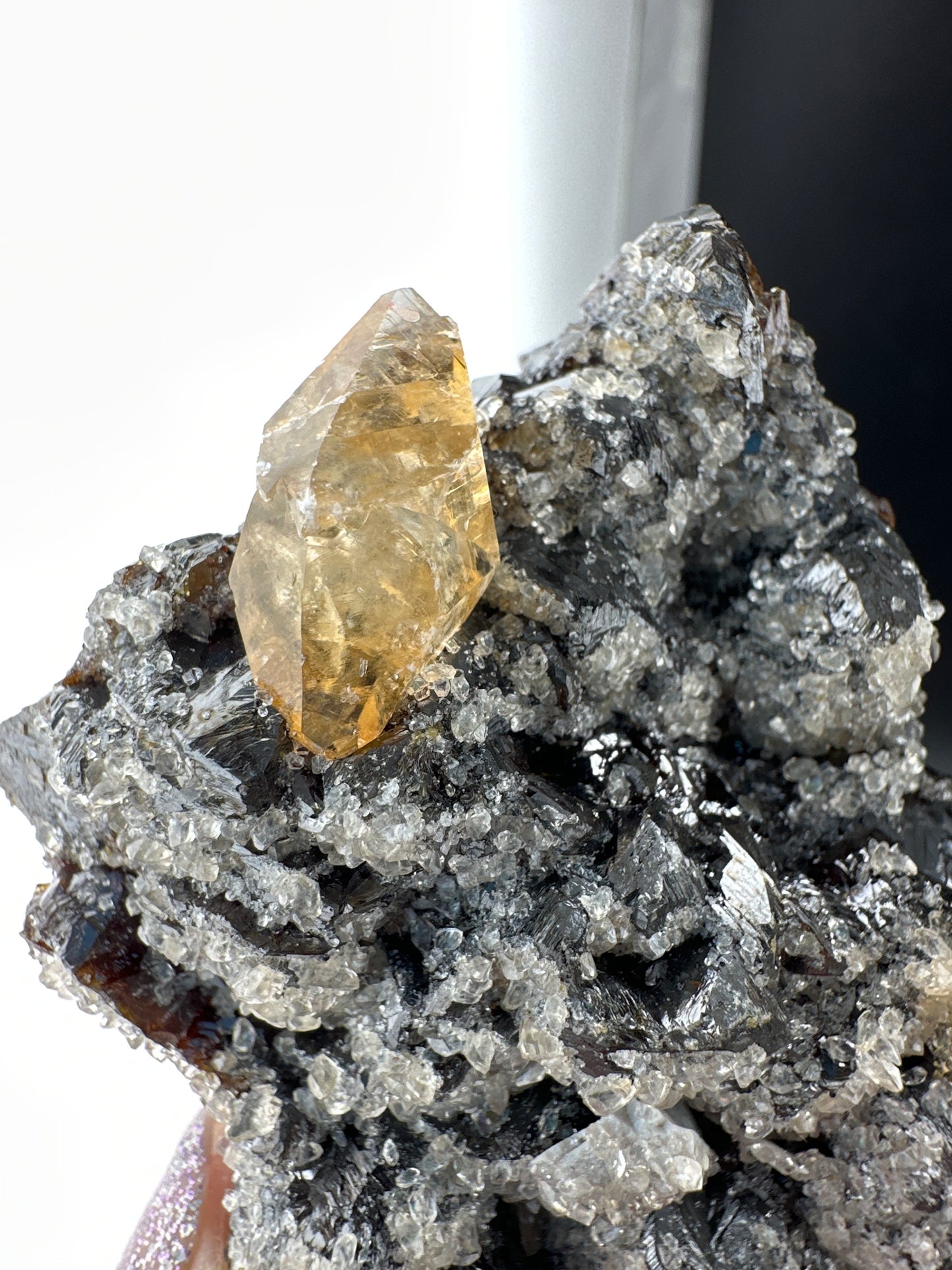 Calcite, Sphalerite, from the Cumberland Mine (Tennessee). Xcellent UV