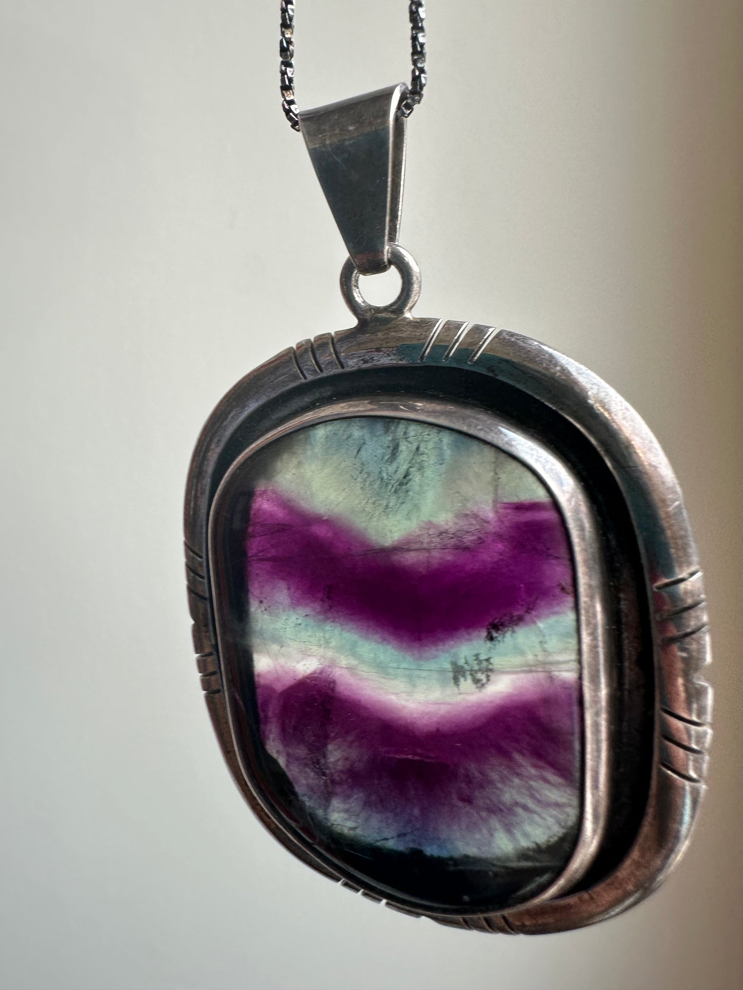 Fluorite in Sterling pendant by Charles Albert