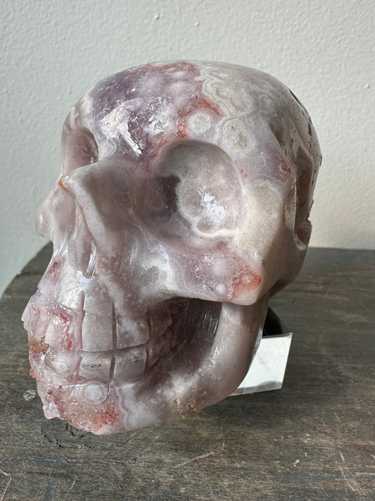 Pink & Amethyst (purple) with hint of red, handcarved Quartz Skull