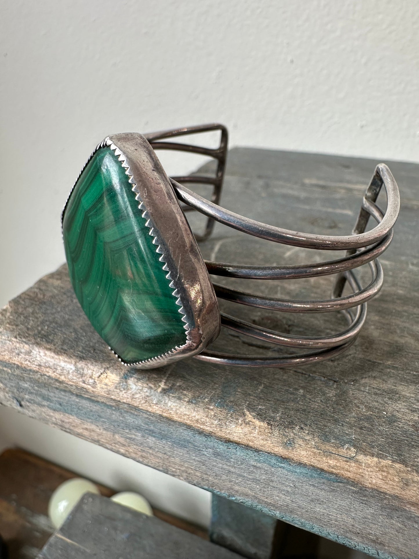 Vintage/Antique Malachite & Silver Cuff