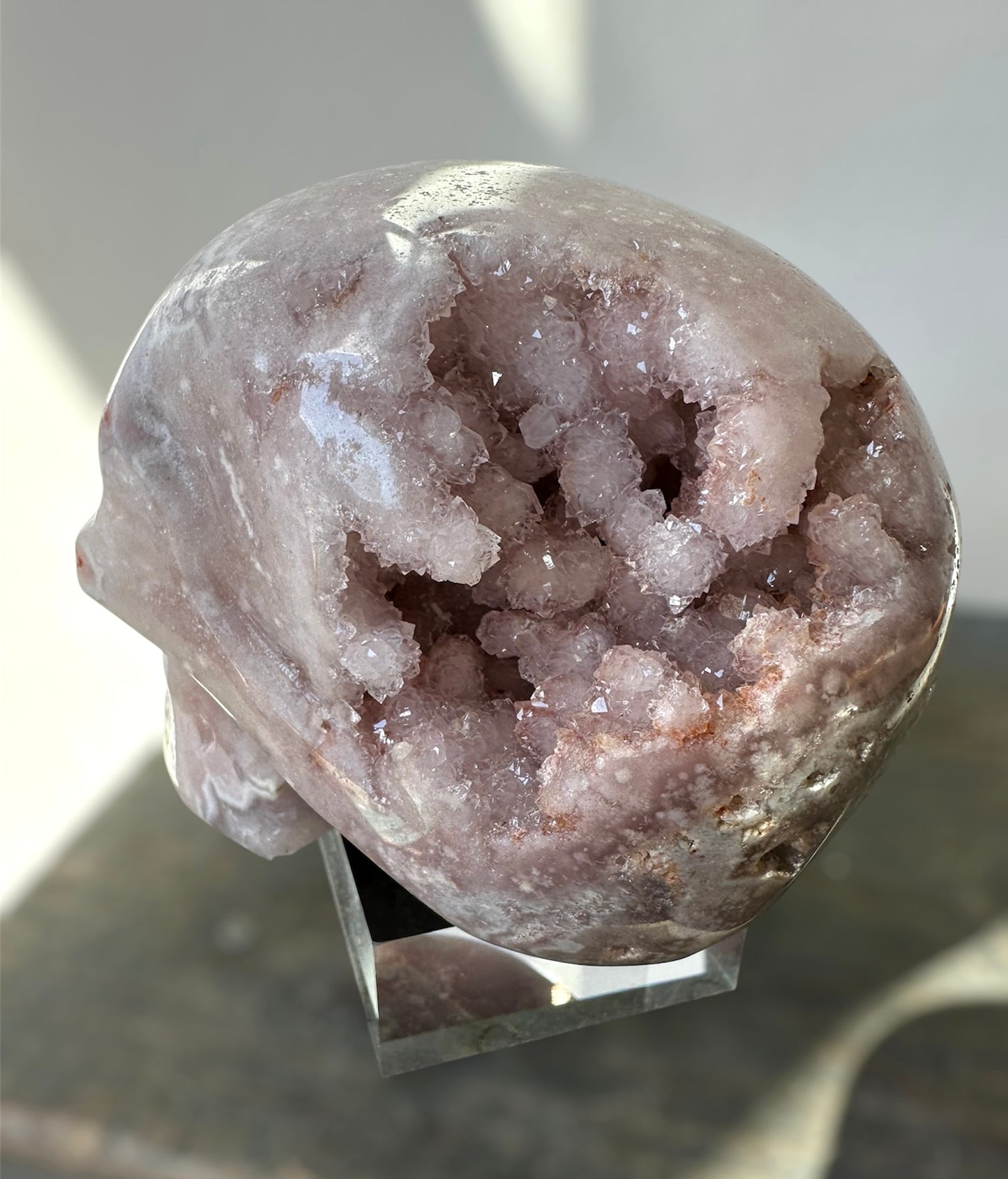 Pink & Amethyst (purple) with hint of red, handcarved Quartz Skull