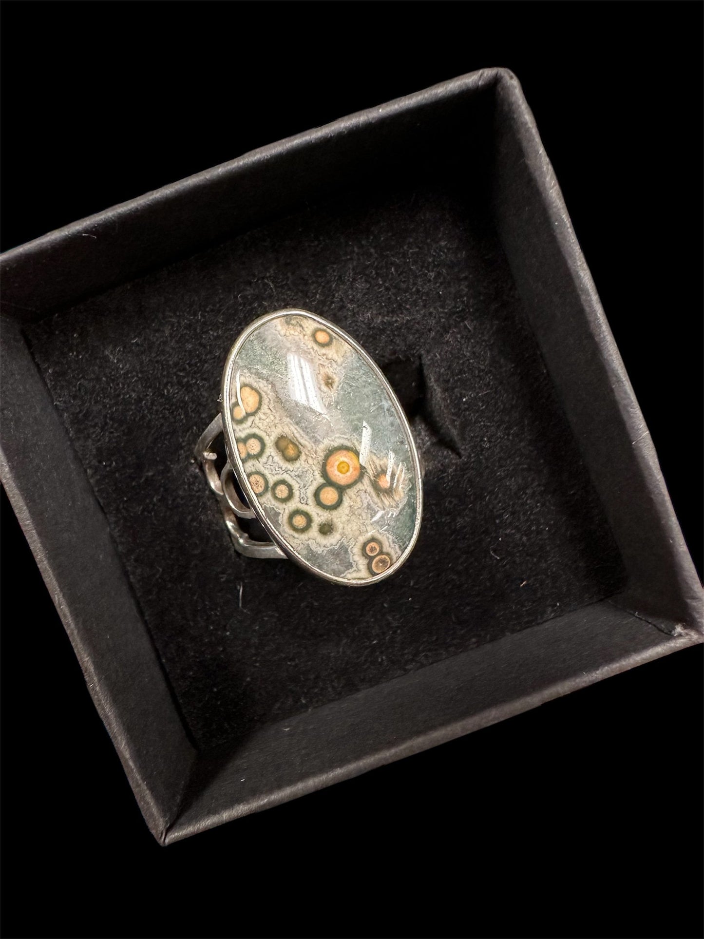 Ocean Jasper set in silver ring sz. 7.5