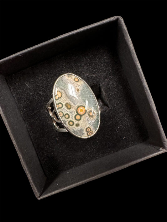 Ocean Jasper set in silver ring sz. 7.5