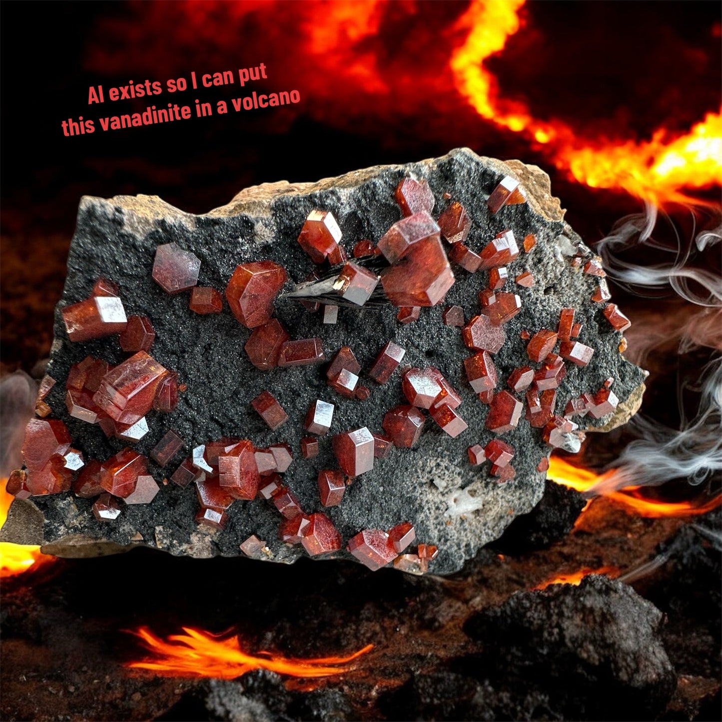 gemmy red Vanadinite on Goethite