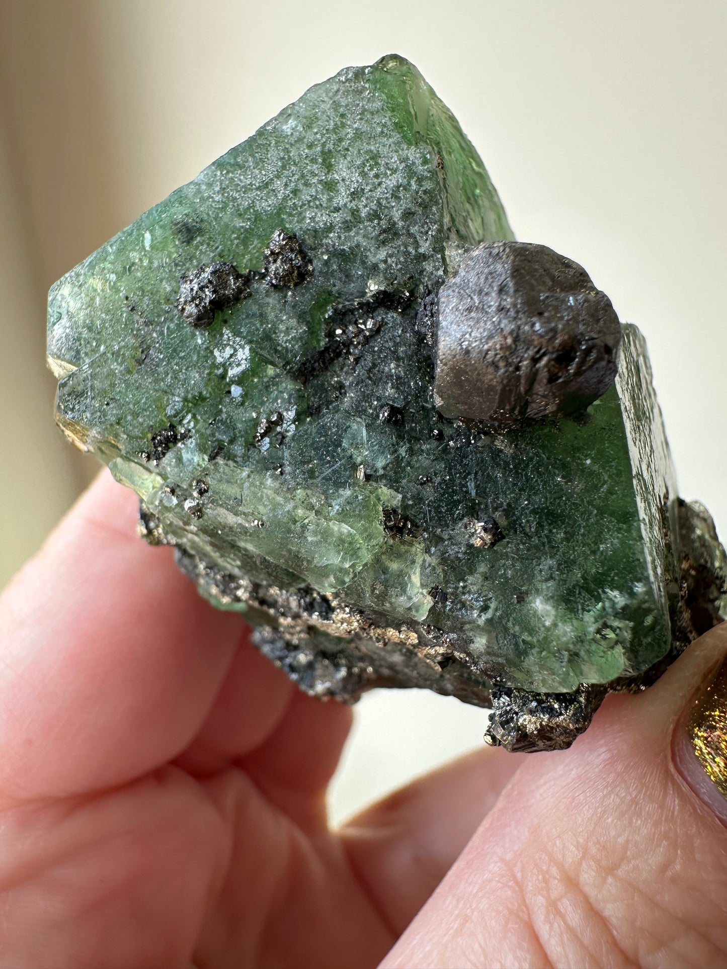 Octahedral Fluorite w/Galena, Pyrite: Milpo Mine, Cerro de Pasco, Peru