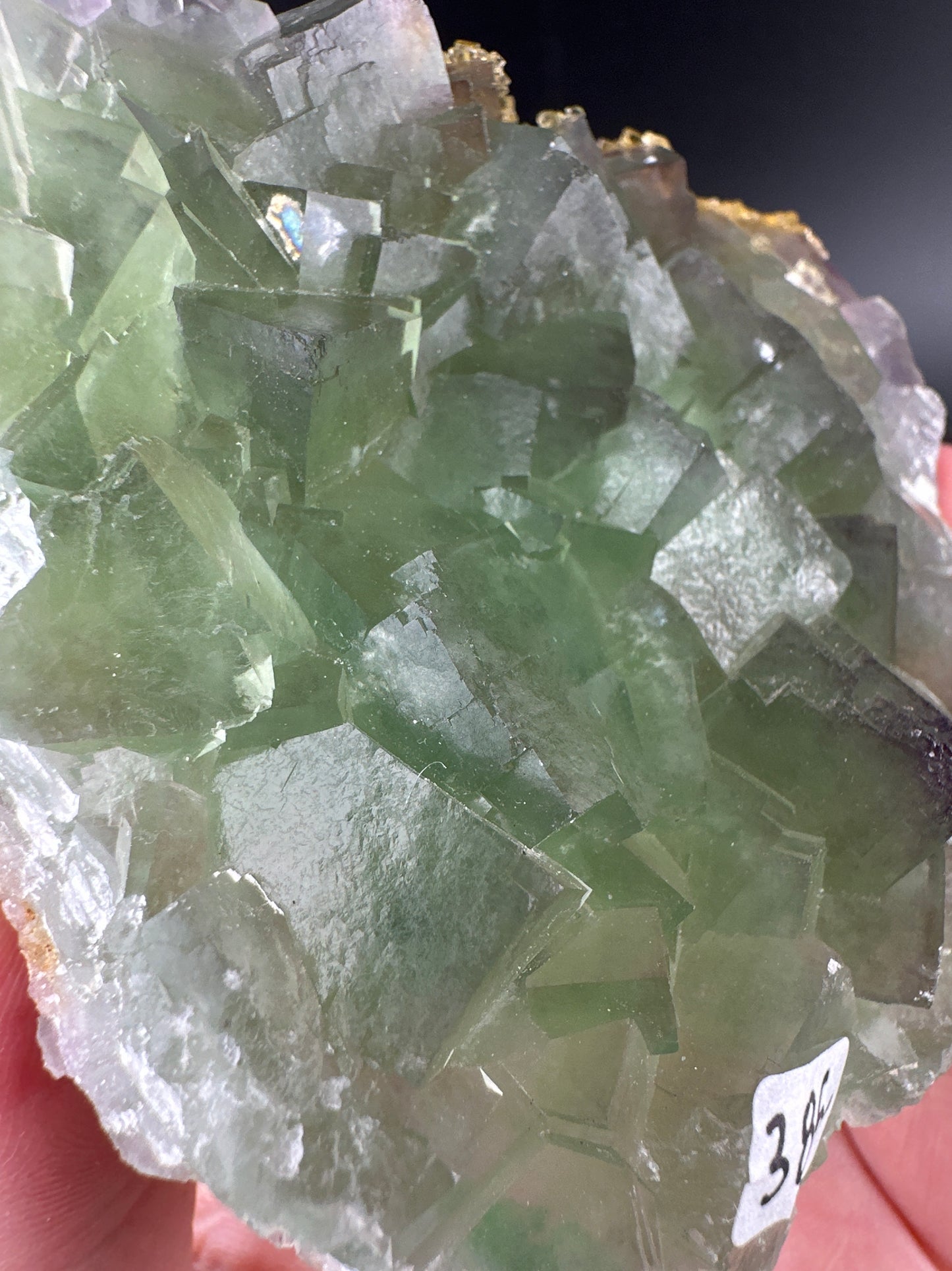 Golden Baryte (Barite) on green & purple Fluorite, Jiangxi