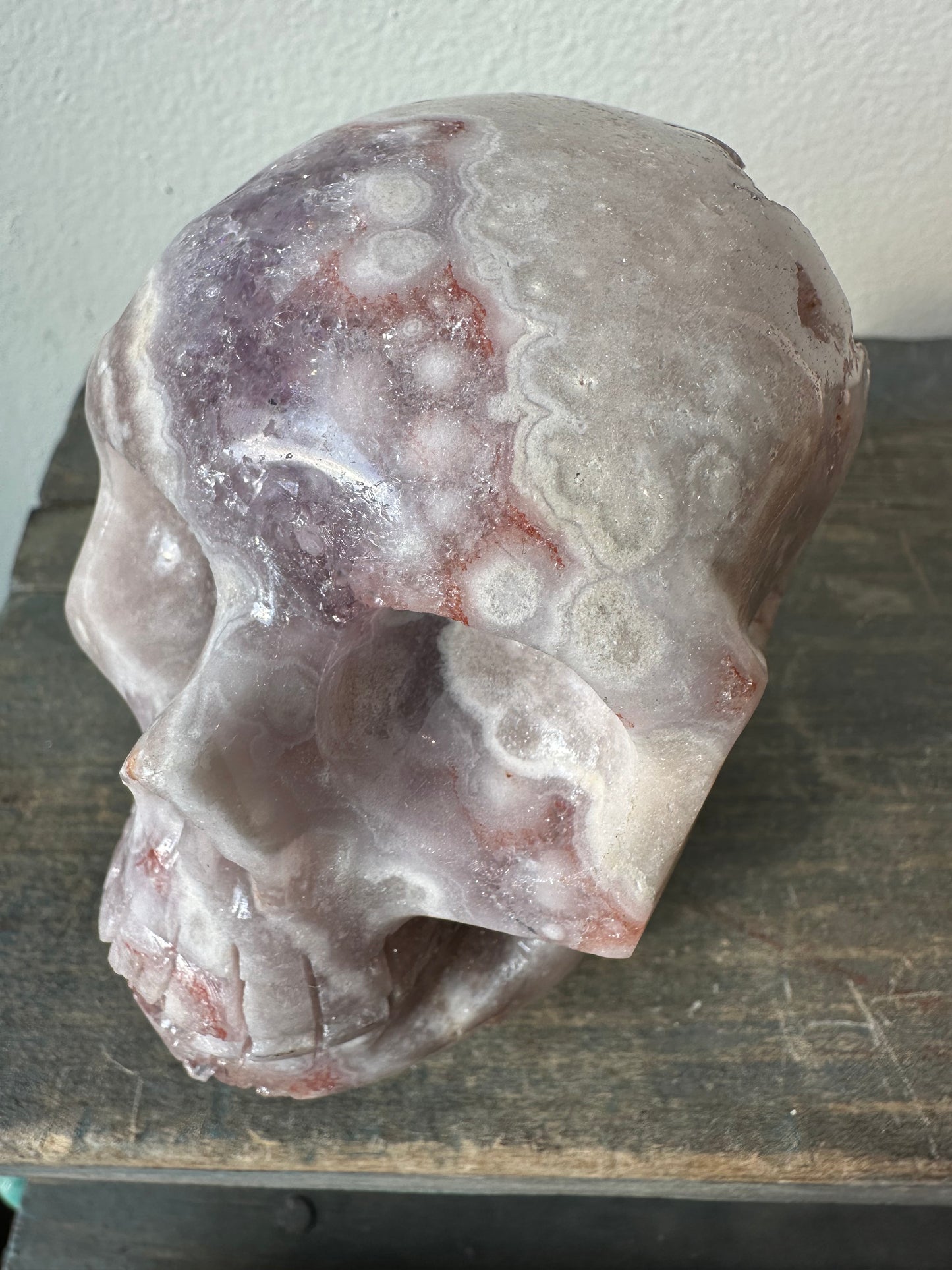 Pink & Amethyst (purple) with hint of red, handcarved Quartz Skull