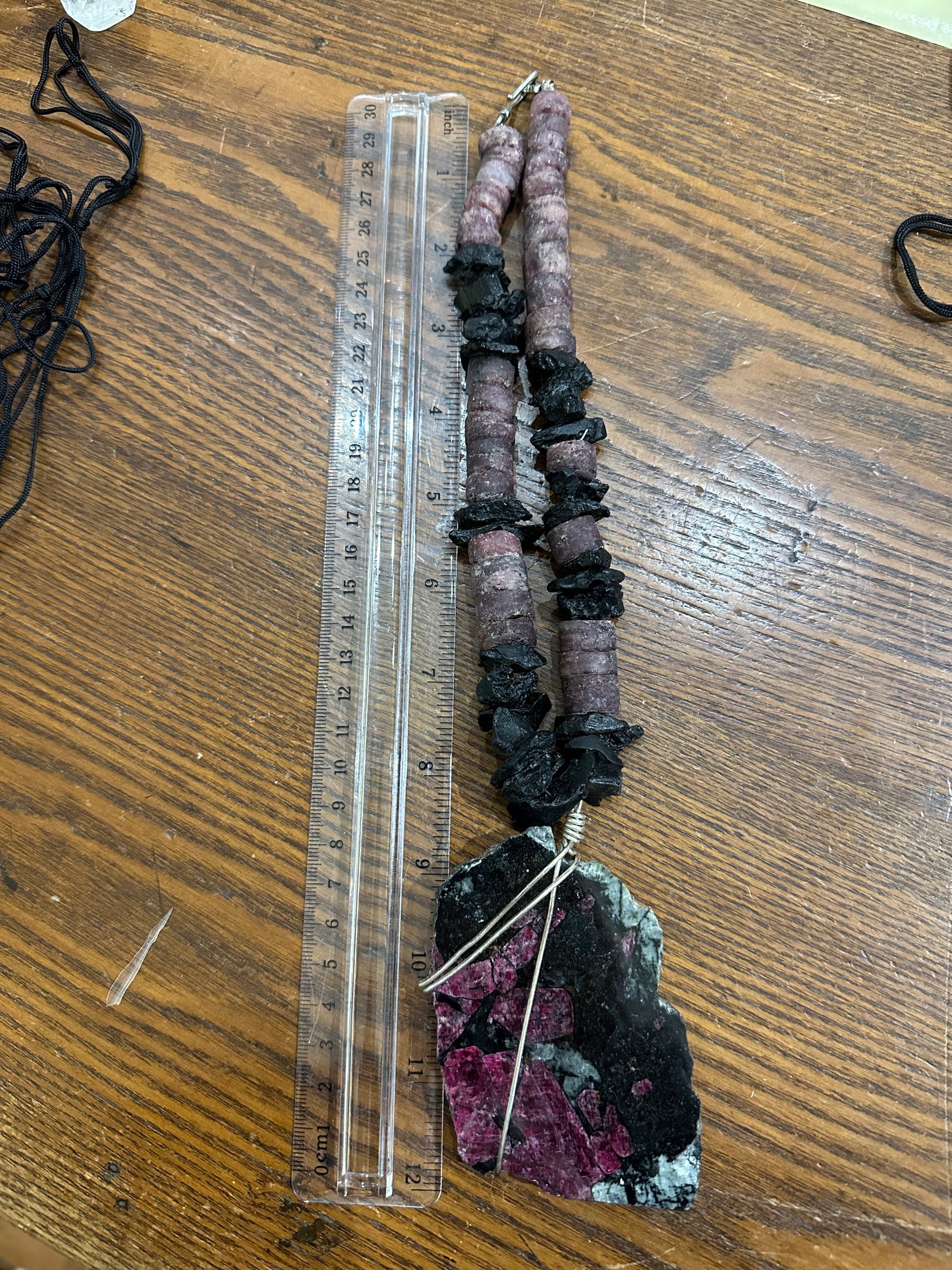 Eudialyte, Tektite, Strawberry Quartz necklace