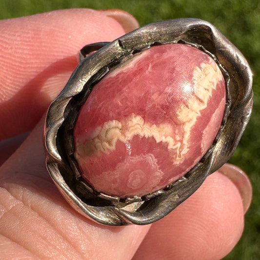 vintage 1960s Rhodochrosite and Silver ring sz. 7.5