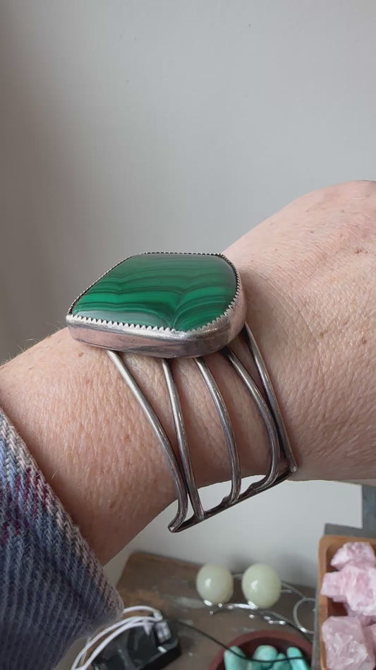 Vintage/Antique Malachite & Silver Cuff