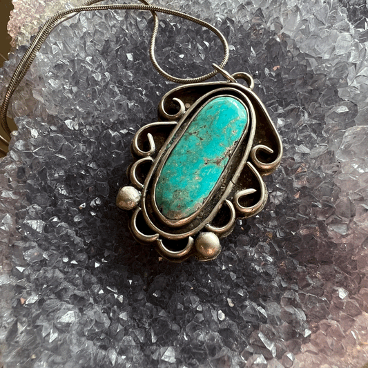 artisan-made Turquoise and Silver pendant on 20" sterling chain Necklace